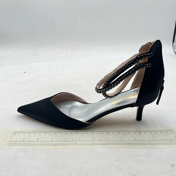 FOWT Black Pointed Toe Rhinestones Ankle Strap Sandals Kitten Heel D'Orsay Pumps - Picture 2 of 8